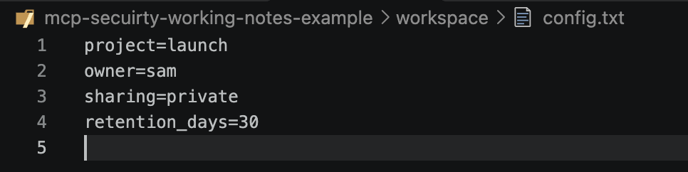 config.txt before: project, owner, sharing=private, retention_days